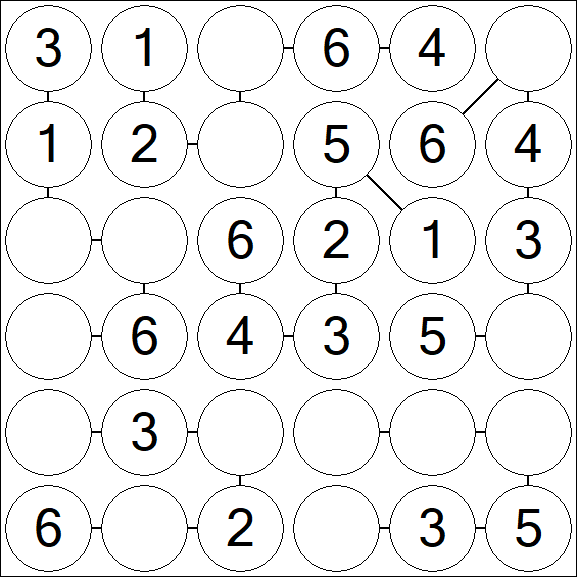 Chain Sudoku 6x6 - Easy