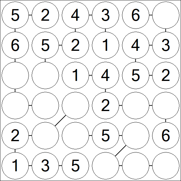 Chain Sudoku 6x6 - Easy