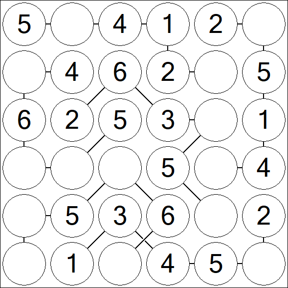 Chain Sudoku 6x6 - Easy