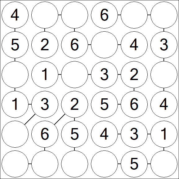 Chain Sudoku 6x6 - Easy