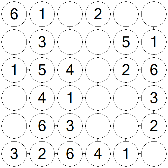 Chain Sudoku 6x6 - Easy