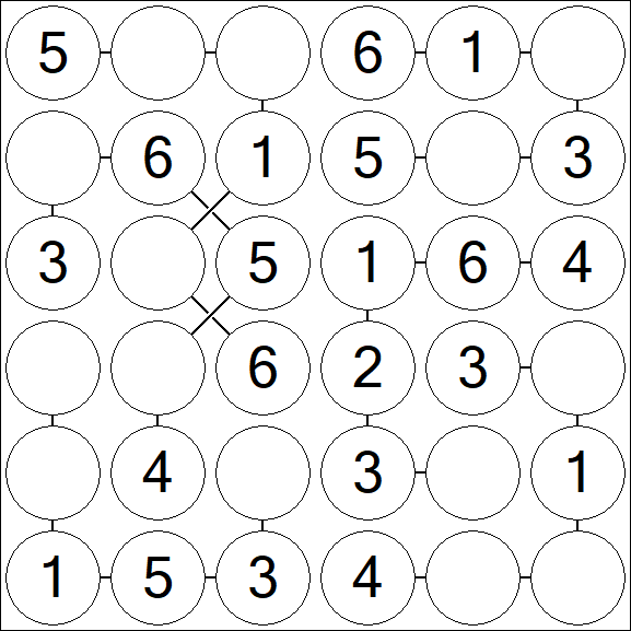 Chain Sudoku 6x6 - Easy
