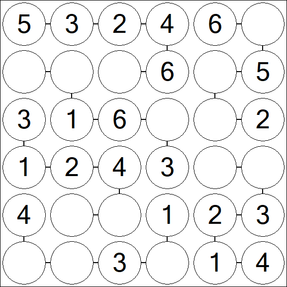 Chain Sudoku 6x6 - Easy