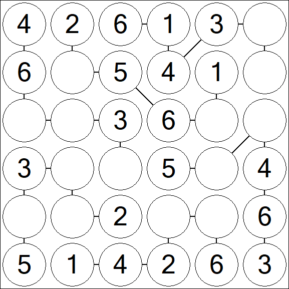 Chain Sudoku 6x6 - Easy