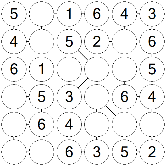 Chain Sudoku 6x6 - Easy