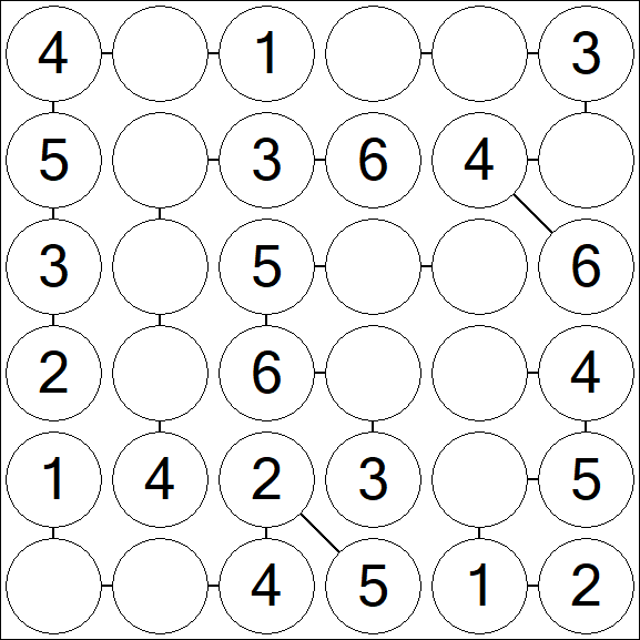 Chain Sudoku 6x6 - Easy