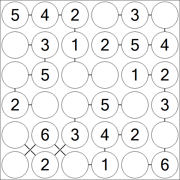 Chain Sudoku 6x6 - Easy