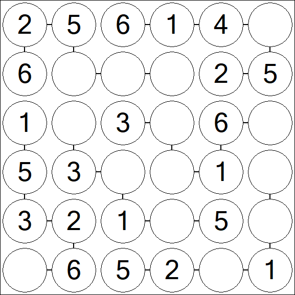 Chain Sudoku 6x6 - Easy