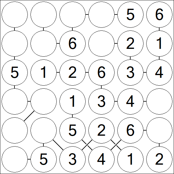 Chain Sudoku 6x6 - Easy