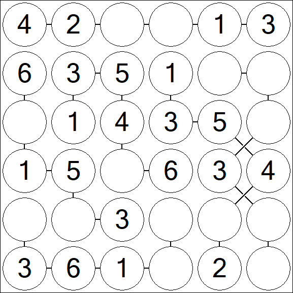 Chain Sudoku 6x6 - Easy