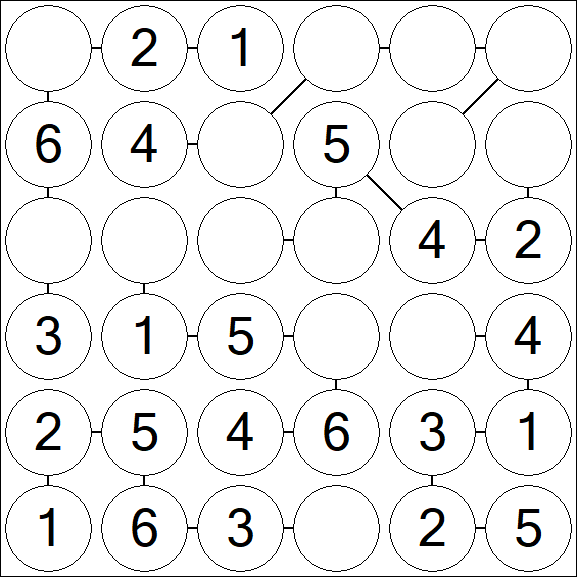 Chain Sudoku 6x6 - Easy