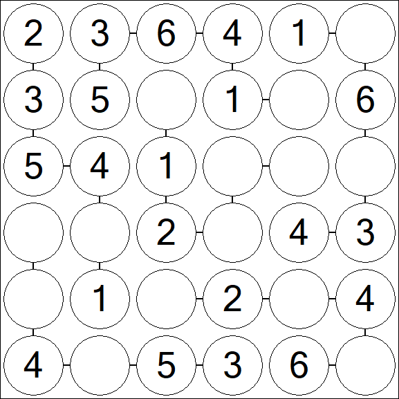 Chain Sudoku 6x6 - Easy