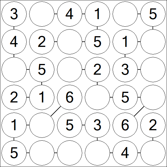Chain Sudoku 6x6 - Easy