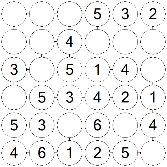 Chain Sudoku 6x6 - Easy
