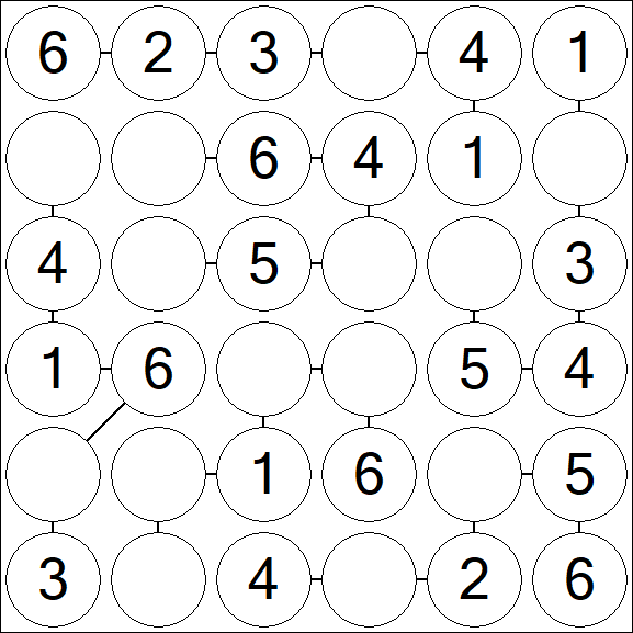 Chain Sudoku 6x6 - Easy
