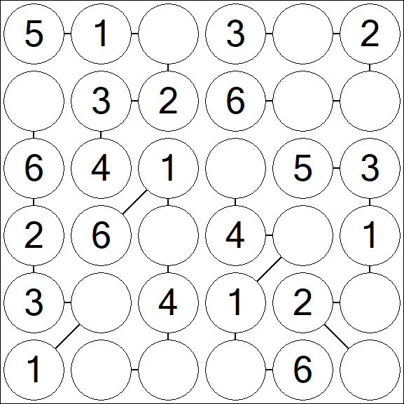 Chain Sudoku 6x6 - Easy