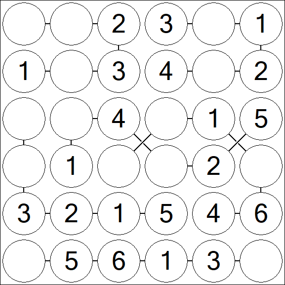 Chain Sudoku 6x6 - Easy
