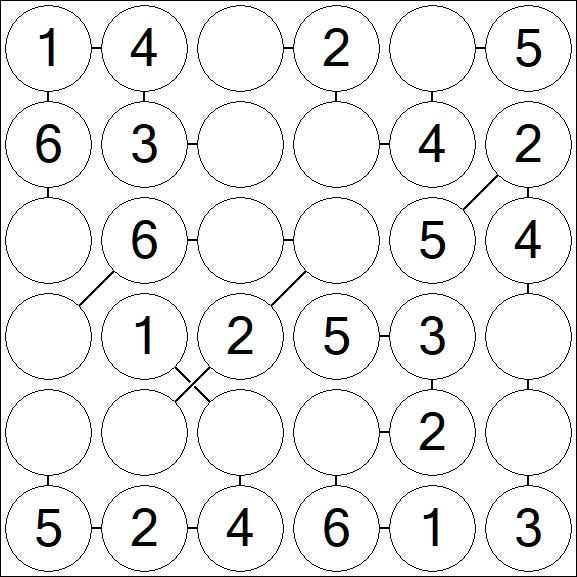 Chain Sudoku 6x6 - Easy