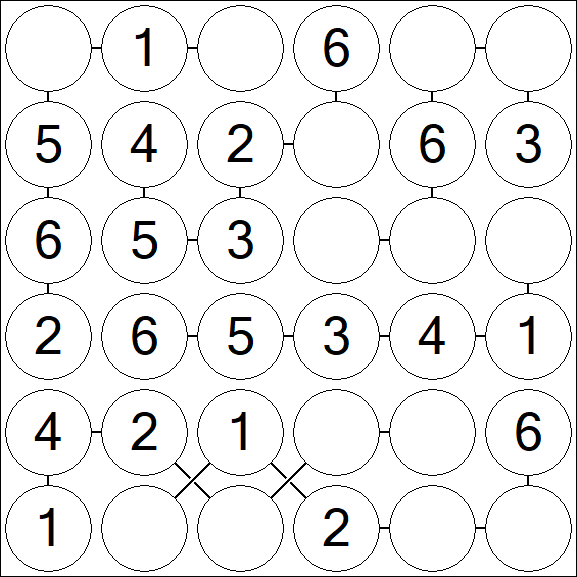 Chain Sudoku 6x6 - Easy