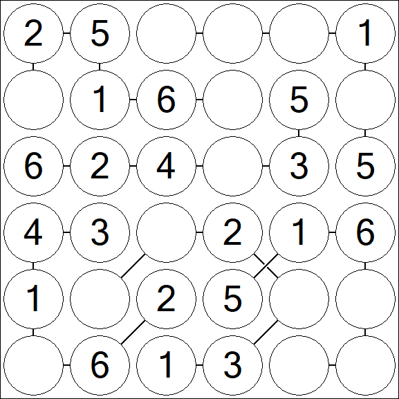 Chain Sudoku 6x6 - Easy