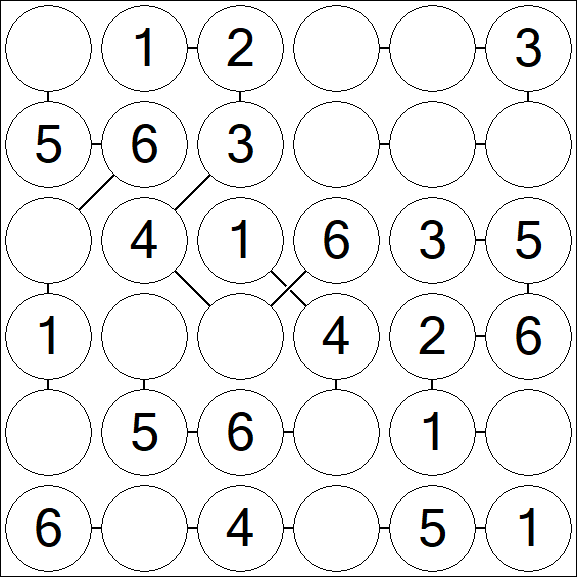 Chain Sudoku 6x6 - Easy