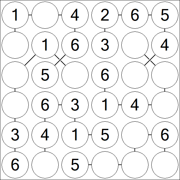 Chain Sudoku 6x6 - Easy
