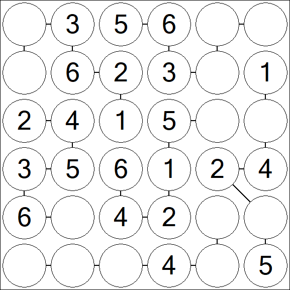Chain Sudoku 6x6 - Easy