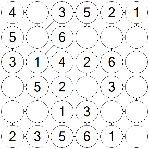 Chain Sudoku 6x6 - Easy