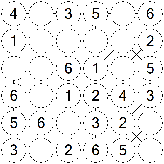 Chain Sudoku 6x6 - Easy
