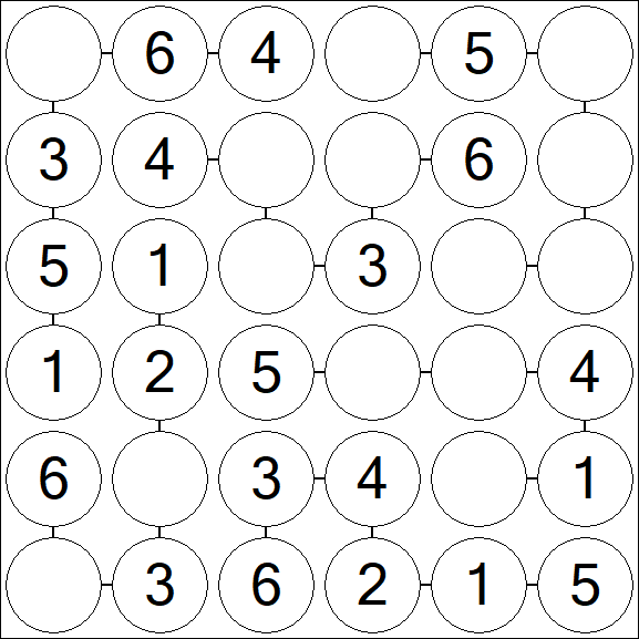 Chain Sudoku 6x6 - Easy