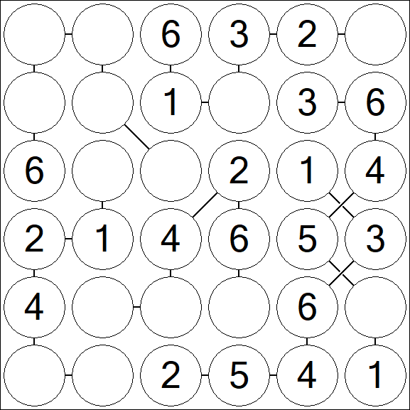 Chain Sudoku 6x6 - Easy