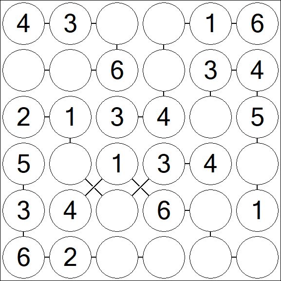 Chain Sudoku 6x6 - Easy