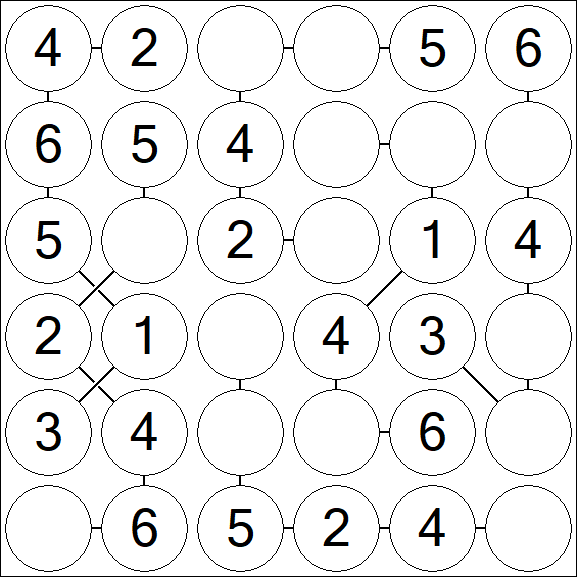 Chain Sudoku 6x6 - Easy