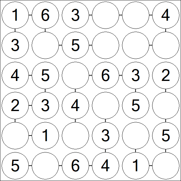 Chain Sudoku 6x6 - Easy