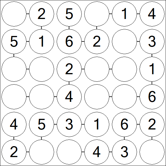 Chain Sudoku 6x6 - Easy