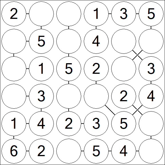 Chain Sudoku 6x6 - Easy