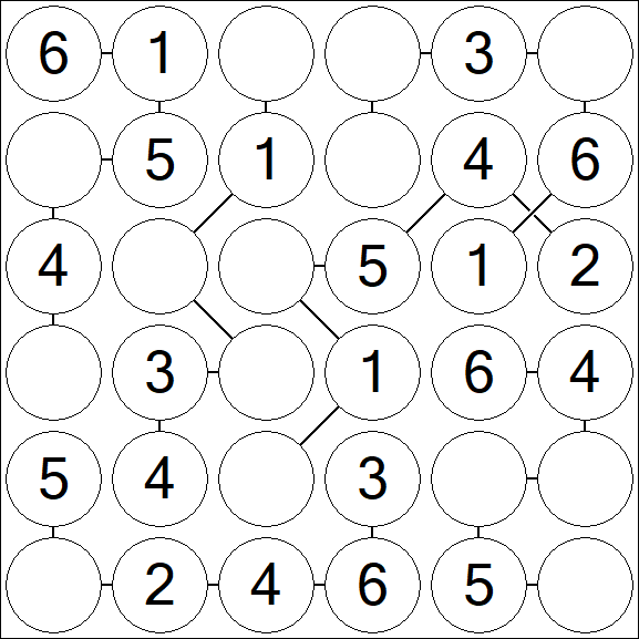 Chain Sudoku 6x6 - Simple