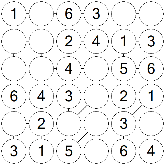 Chain Sudoku 6x6 - Easy