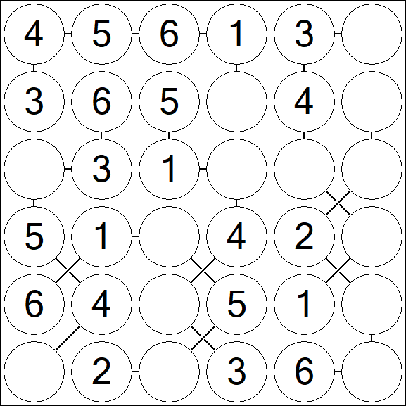 Chain Sudoku 6x6 - Easy