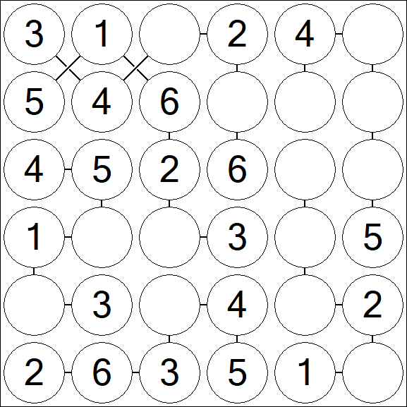 Chain Sudoku 6x6 - Easy