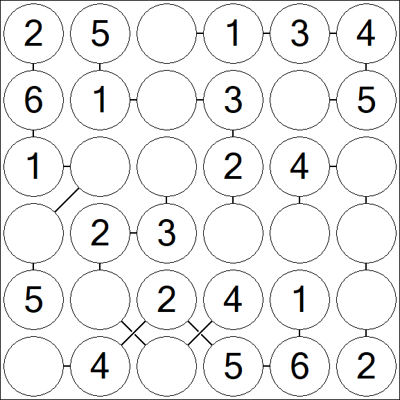 Chain Sudoku 6x6 - Easy