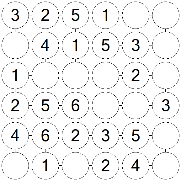 Chain Sudoku 6x6 - Easy