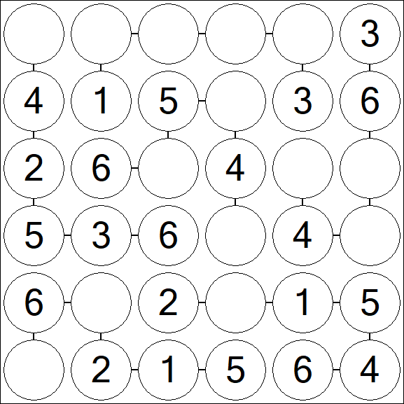 Chain Sudoku 6x6 - Easy