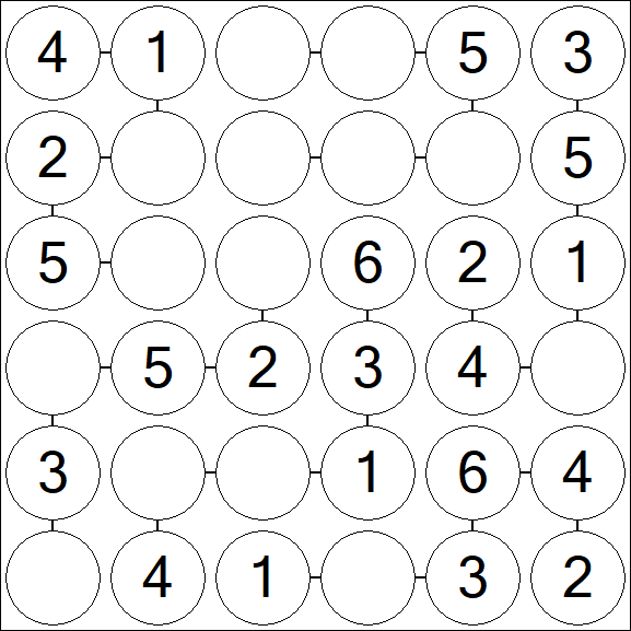 Chain Sudoku 6x6 - Easy