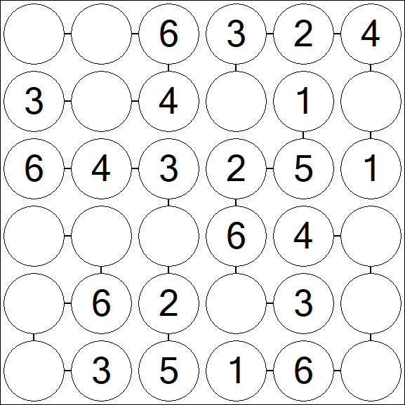 Chain Sudoku 6x6 - Easy