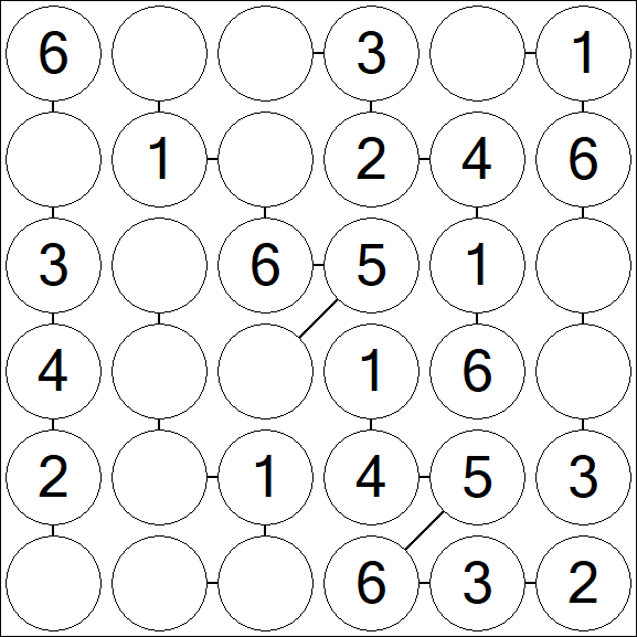 Chain Sudoku 6x6 - Simple