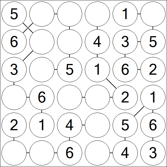 Chain Sudoku 6x6 - Easy