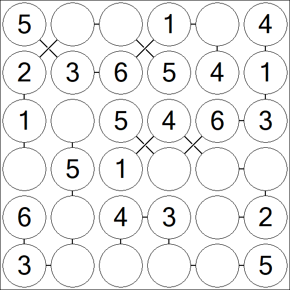 Chain Sudoku 6x6 - Easy