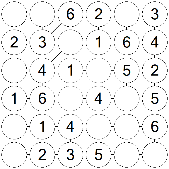 Chain Sudoku 6x6 - Simple