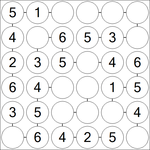 Chain Sudoku 6x6 - Fácil